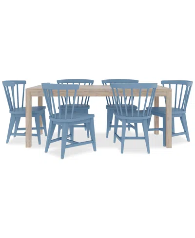 Macy's Catriona 7pc Dining Set (rectangular Dining Table & 6 Wood Side Chairs) In Blue