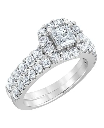 Macy's Certified Diamond Bridal Set Ring (2 Ct. T.w.) In 14k White Gold In Silver
