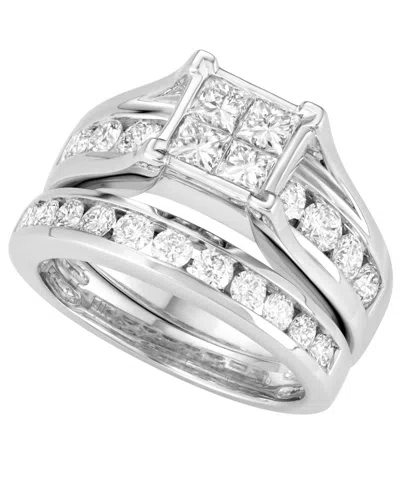 Macy's Certified Diamond Bridal Set Ring (2 Ct. T.w.) In 14k White Gold In Silver
