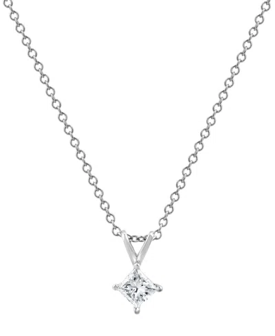 Macy's Certified Diamond Solitaire Pendant Necklace (1/2 Ct. T.w.) In 14k White Gold In Silver
