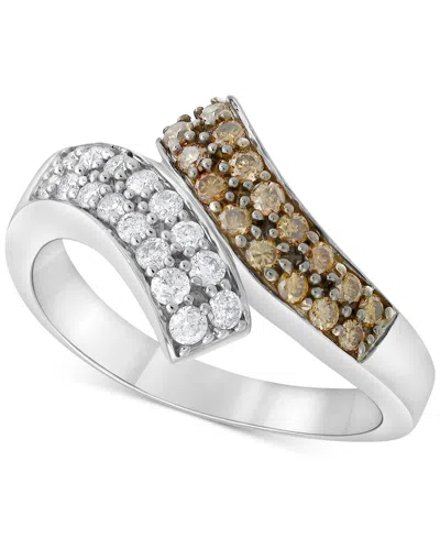 Macy's Champagne & White Diamond Bypass Ring (1/2 Ct. T.w.) In 10k White Gold