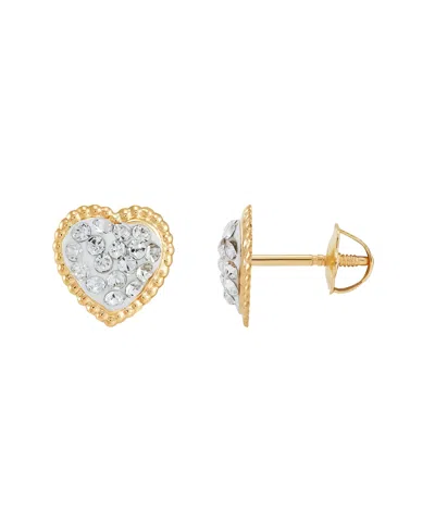 Macy's Kids' Children's Crystal Heart Stud Earrings In 14k Gold In Clear
