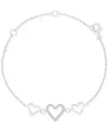 Macy's Children's Cubic Zirconia & Polished Triple Heart Chain Link Bracelet In Silver