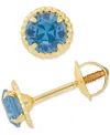 Macy's Children's Cubic Zirconia Beaded Frame Stud Earrings In 14k Gold In Blue