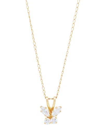 Macy's Kids' Children's Cubic Zirconia Butterfly 15" Pendant Necklace In 14k Gold
