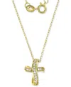 MACY'S CHILDREN'S CUBIC ZIRCONIA CURVED CROSS PENDANT NECKLACE IN 14K GOLD-PLATED STERLING SILVER, 13 + 2" 