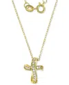Macy's Children's Cubic Zirconia Curved Cross Pendant Necklace In 14k Gold-plated Sterling Silver, 13 + 2" In Gold