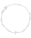 Macy's Children's Imitation Pearl & East West Cross Chain Bracelet In Silver