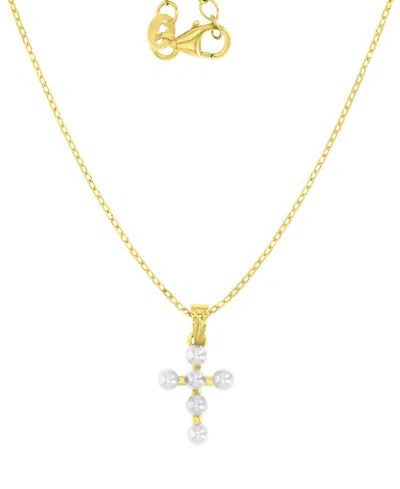Macy's Children's Imitation Pearl Cross Pendant Necklace, 13" + 2" Extender In Gold