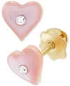 Macy's Children's Pink Mother Of Pearl & Crystal Heart Stud Earrings In 14k Gold In Pink