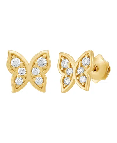 Macy's Children's White Cubic Zirconia Butterfly Earrings In 14k Yellow Gold