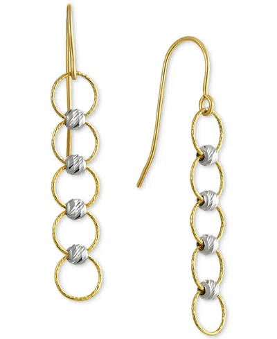 Macy's Circle & Bead Two-tone Linear Drop Earrings In 10k Gold