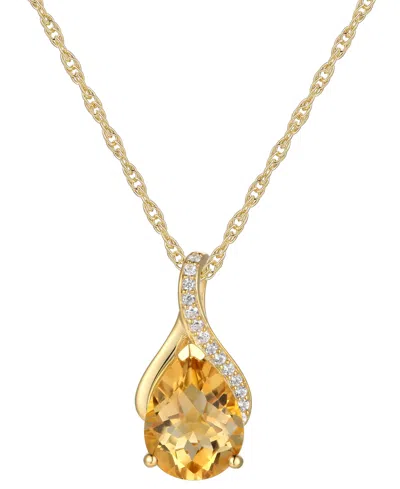 Macy's Citrine (1-1/2 Ct. T.w.) & Diamond Accent Pear 18" Pendant Necklace In 14k Gold In Yellow