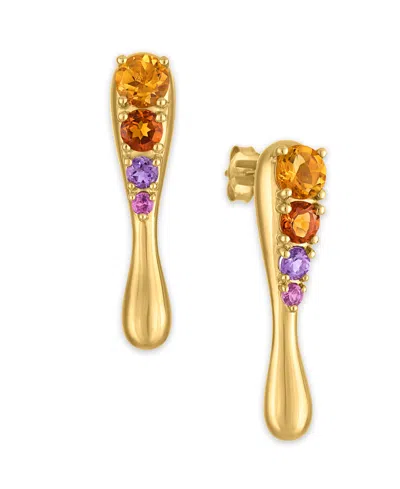 Macy's Citrine (1-1/4 Ct. T.w.), Amethyst (1/4 Ct. T.w.) And Rhodolite (1/10 Ct. T.w.) Drop Earrings In 14k In Multi