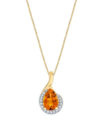 Macy's Citrine (1-3/4 Ct. T.w.) And Diamond Necklace (1/10 Ct. T.w.) In 10k Yellow Gold In Orange