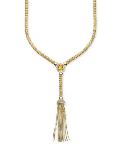 Macy's Citrine (1-3/4 Ct. T.w.) & White Topaz (7/8 Ct. T.w.) Tassel 18" Lariat Necklace In 14k Gold-plated