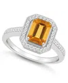 Macy's Citrine (1-3/5 Ct. T.w.) And Diamond (1/5 Ct. T.w.) Halo Ring In Sterling Silver In Citrine