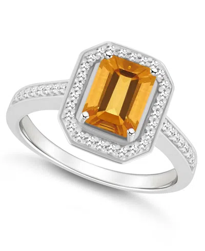 Macy's Citrine (1-3/5 Ct. T.w.) And Diamond (1/5 Ct. T.w.) Halo Ring In Sterling Silver