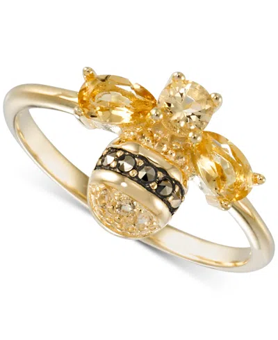 Macy's Citrine (1 Ct. T.w.) & Marcasite Bee Ring In 18k Gold-plated Sterling Silver In Yellow