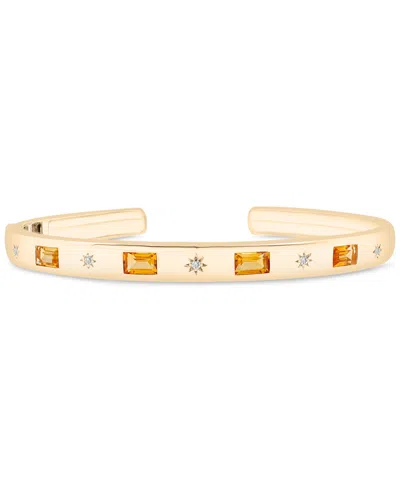 Macy's Citrine (1 Ct. T.w.) & White Topaz (1/20 Ct. T.w.) Cuff Bangle Bracelet In 14k Gold-plated Sterling