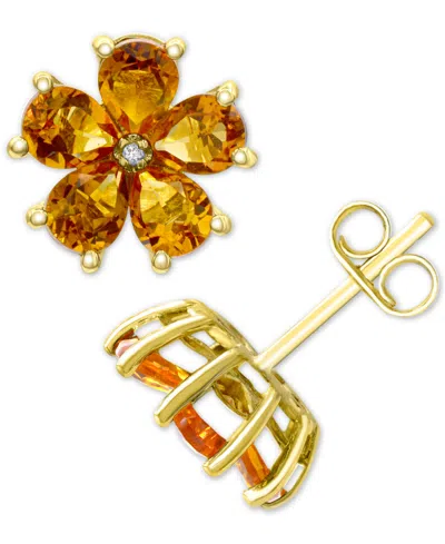 Macy's Citrine (2-7/8 Ct. T.w.) & Diamond Accent Flower Stud Earrings In 14k Gold-plated Sterling Silver