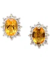 Macy's Citrine (2-7/8 Ct. T.w.) & White Topaz (5/8 Ct. T.w.) Halo Stud Earrings In Sterling Silver In Metallic