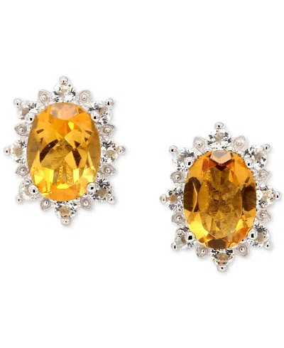 Macy's Citrine (2-7/8 Ct. T.w.) & White Topaz (5/8 Ct. T.w.) Halo Stud Earrings In Sterling Silver In Metallic