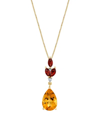 Macy's Citrine (2-9/10 Ct. T.w.), Garnet (5/8 Ct. T.w.) And Accent Diamond Necklace In 10k Yellow Gold