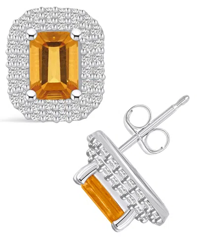Macy's Citrine (2 Ct. T.w.) And Diamond (3/4 Ct. T.w.) Halo Stud Earrings In 14k White Gold
