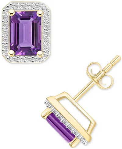Macy's Citrine (2 Ct. T.w.) & Lab-created White Sapphire (1/4 Ct. T.w.) Square Halo Stud Earrings In 10k Go In Amethyst