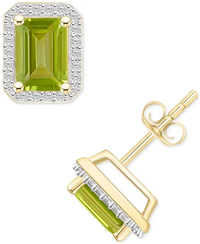 Macy's Citrine (2 Ct. T.w.) & Lab-created White Sapphire (1/4 Ct. T.w.) Square Halo Stud Earrings In 10k Go In Peridot