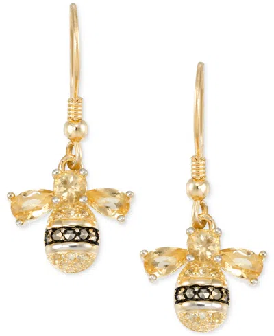 Macy's Citrine (2 Ct. T.w.) & Marcasite Bee Drop Earrings In 18k Gold-plated Sterling Silver