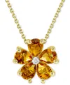 Macy's Citrine (3-1/4 Ct. T.w.) & Diamond Accent Flower 18" Pendant Necklace In 14k Gold-plated Sterling Si In Citrine