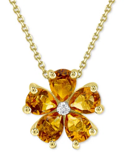 Macy's Citrine (3-1/4 Ct. T.w.) & Diamond Accent Flower 18" Pendant Necklace In 14k Gold-plated Sterling Si