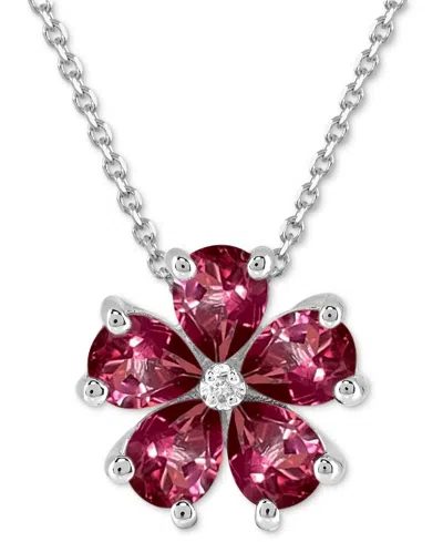 Macy's Citrine (3-1/4 Ct. T.w.) & Diamond Accent Flower 18" Pendant Necklace In 14k Gold-plated Sterling Si In Pink Topaz