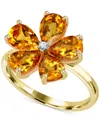 Macy's Citrine (3-1/4 Ct. T.w.) & Diamond Accent Flower Ring In 14k Gold-plated Sterling Silver In Citrine