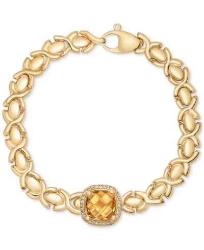 Macy's Citrine (3-3/8 Ct. T.w.) & White Topaz (1/3 Ct. T.w.) Xoxo Link Bracelet In 14k Gold-plated Sterling