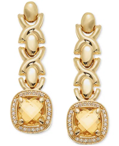 Macy's Citrine (3-5/8 Ct. T.w.) & White Topaz (1/2 Ct. T.w.) Xoxo Link Drop Earrings In 14k Gold-plated Ste