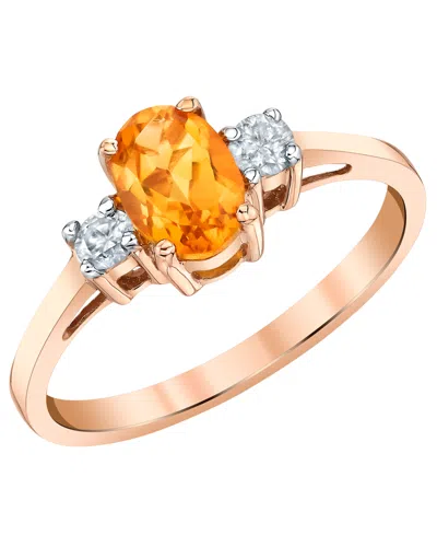 Macy's Citrine (3/4 Ct. T.w.) & Diamond (1/6 Ct. T.w.) Three-stone Ring In 14k Rose Gold In Orange