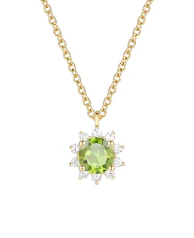 Macy's Citrine (3/4 Ct. T.w.) & Lab Grown White Sapphire (1/4 Ct. T.w.) Necklace In 14k Gold Over Sterling  In Green