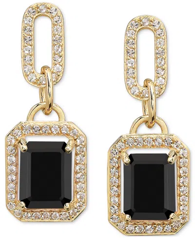 Macy's Amethyst (4-3/8 Ct. T.w.) & White Topaz (1-1/6 Ct. T.w.) Framed Dangle Drop Earrings In 14k Gold-pla In Onyx