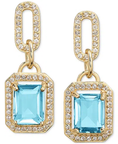 Macy's Amethyst (4-3/8 Ct. T.w.) & White Topaz (1-1/6 Ct. T.w.) Framed Dangle Drop Earrings In 14k Gold-pla In Sky Blue Topaz