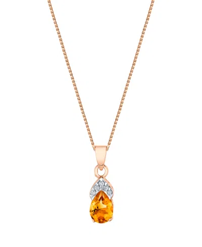 Macy's Citrine (5/8 Ct. T.w.) & Diamond Accent Pendant Necklace In 14k Rose Gold