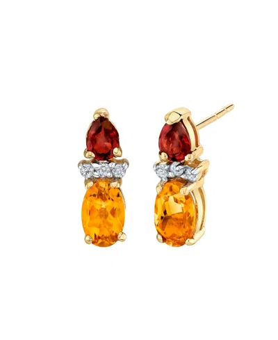 Macy's Citrine (9/10 Ct. T.w.), Garnet (1/2 Ct. T.w.) & Diamond Accent Earrings In 14k Yellow Gold