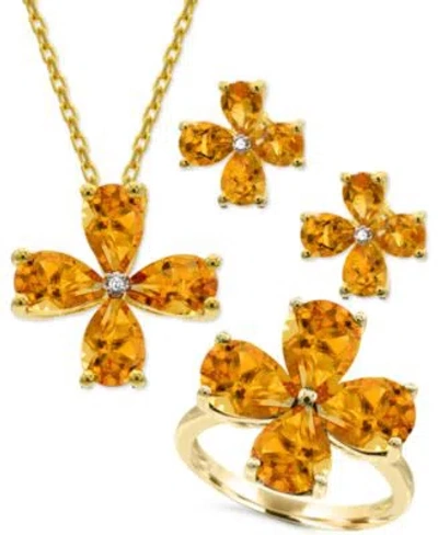 Macy's Citrine Diamond Accent Flower Jewelry Collection In 14k Gold Plated Sterling Silver