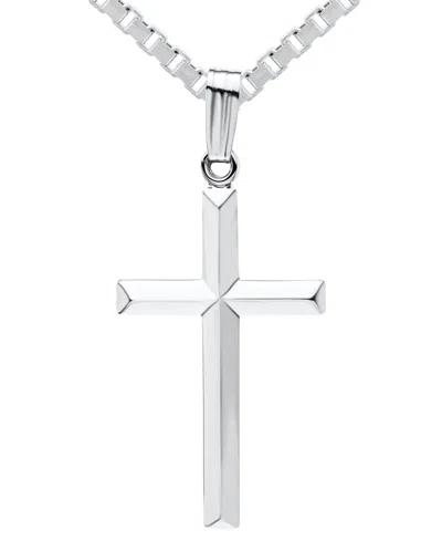 Macy's Classic Beveled Edge Polished Cross 18" Pendant Necklace In Sterling Silver