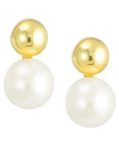 Macy's Classic Pearl And Gold Ball Stud Earrings In 10k Yellow Gold