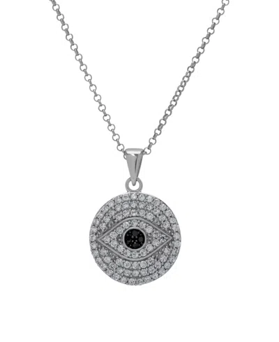 Macy's Clear And Black Cubic Zirconia Evil Eye Pendant Necklace In Silver