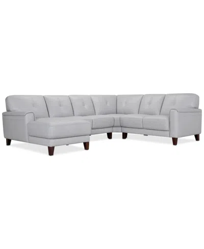 Macy's Closeout! Ashlinn 120" 4-pc. Pastel Leather Sectional, Created For  In Grey Mist