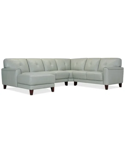 Macy's Closeout! Ashlinn 120" 4-pc. Pastel Leather Sectional, Created For  In Mint Green